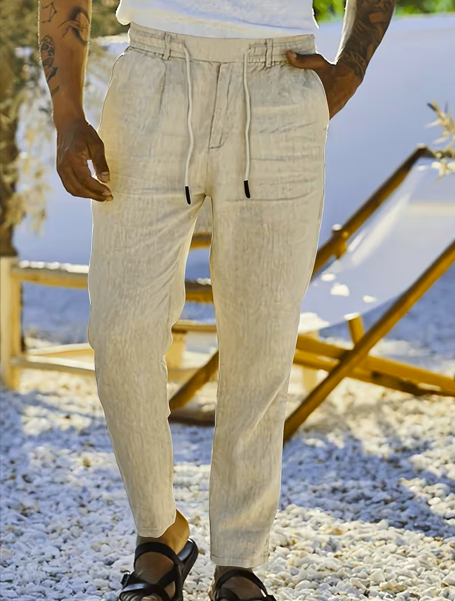 Beige Linen Pants – Lightweight Drawstring Casual Wear - ayq