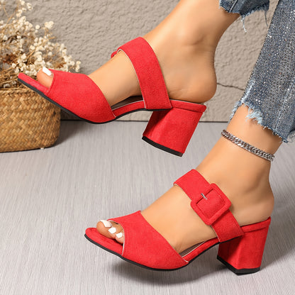 Women's Chunky Block Heel Open Toe Sandals - Stylish & Comfortable
