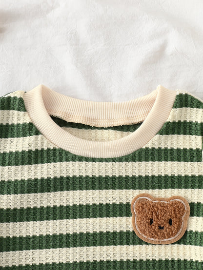 Baby Summer Striped Red White Set with Bear Plush Shorts
