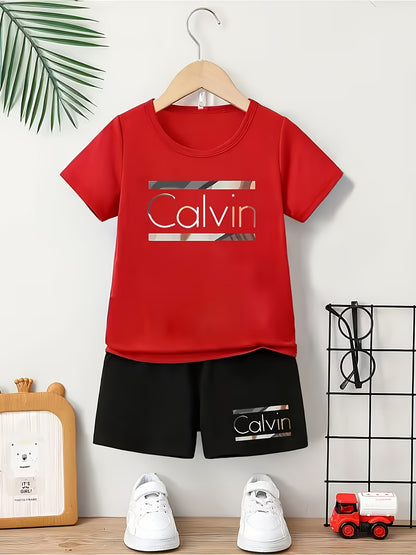 Newborn Baby Boy Calvin Alphabet Short Sleeve Shirt & Shorts Set