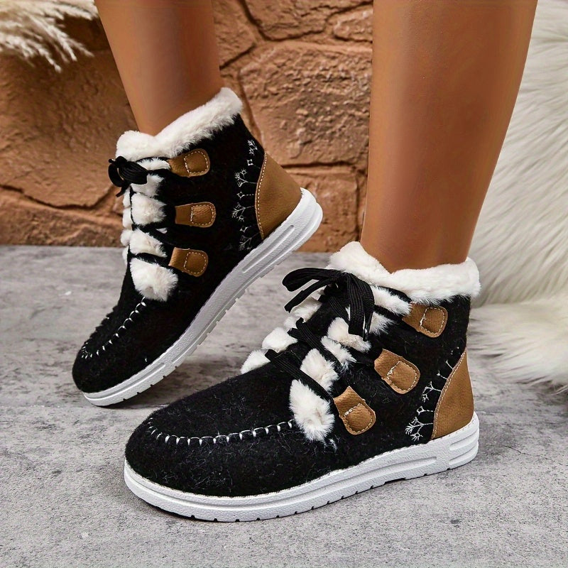 Women'S Winter Boots - Slip-On/Lace-Up Closure, Cushioned EVA Sole, Warm Fabric Upper - Available in Black/Blue/Gray/ - Everyday & Formal Outfits - Extended Sizes Available - Cold Weather Footwear, Winter Shoes, Seasonal Foot