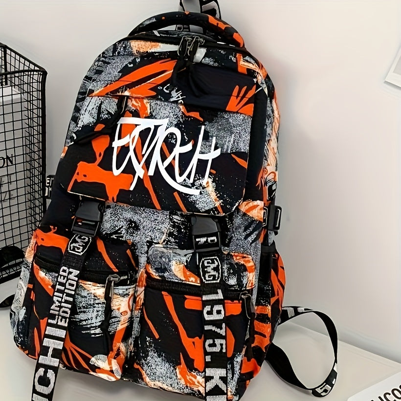 Spacious, Stylish Graffiti-Style Large Capacity Backpack for College & High School Students - Durable Nylon, Casual Fashion