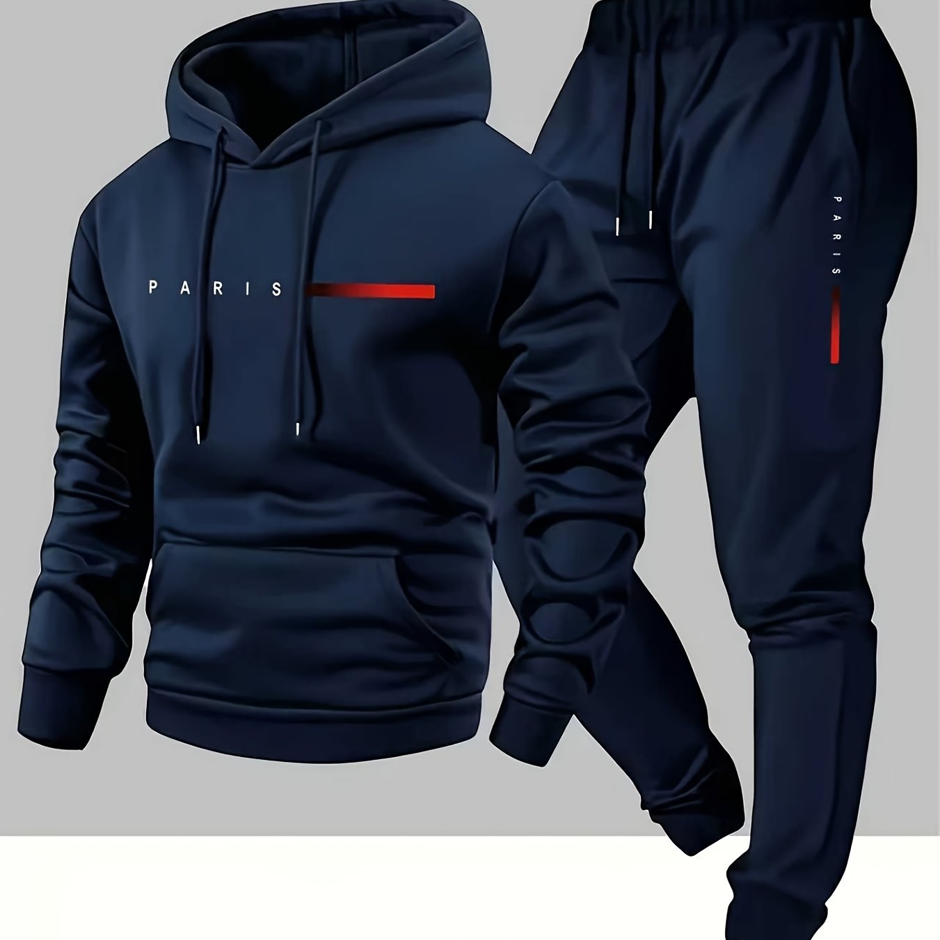 Halloween Men'S Hoodie with PARIS Lettering And Drawstring Sweatpants Set, a Must-Have Outfit for Autumn And Winter, Perfect for Everyday Outdoor Wear - ayq