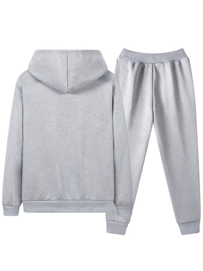 2pcs Boys' Fashion Fleece-Lined Thickened Jacket + Pants Set, Stylish Zip-Up Hoodie and Casual Sportswear Outfit for Autumn/Winter, Perfect Gift, Perfect for Outdoor, Autumn/winter Coat For Boy, Sportswear Suit For Boy, Boy C