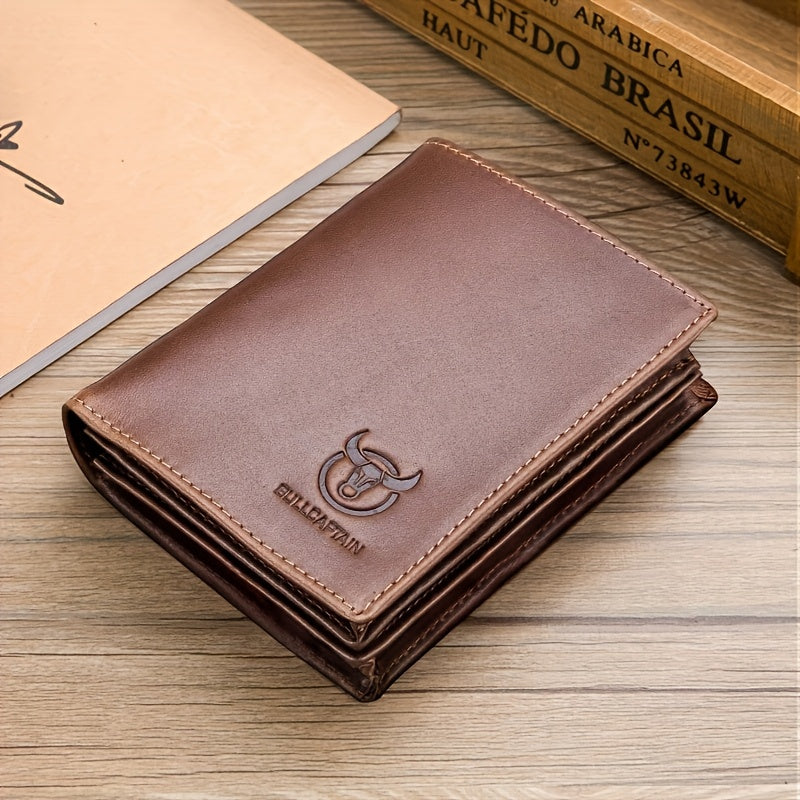 A Lightweight Men'S Leather Wallet Designed for Casual Use, Featuring a Compact Bi-Fold Style, Ample Space for , a Passport Compartment, Multiple Card Slots, And a Storage Pouch for Tickets And - ayq