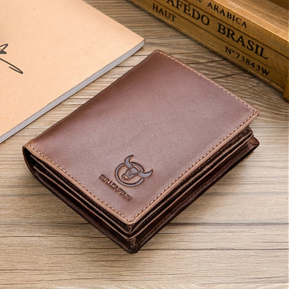 A Lightweight Men'S Leather Wallet Designed for Casual Use, Featuring a Compact Bi-Fold Style, Ample Space for , a Passport Compartment, Multiple Card Slots, And a Storage Pouch for Tickets And - ayq