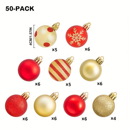 50pcs Christmas Ball Decorations, Christmas Tree Ornaments with Hand-Painted Snowflakes, Circles and Dots, Suitable for Christmas Wreaths, Christmas Trees, Happy Christmas Party Decorations, Christmas, New Year'S Day, Christm