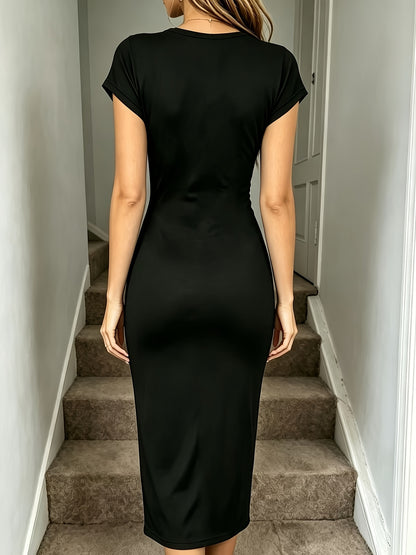 Women's Elegant Slim Fit Bodycon Dress with Twist Knot Detail