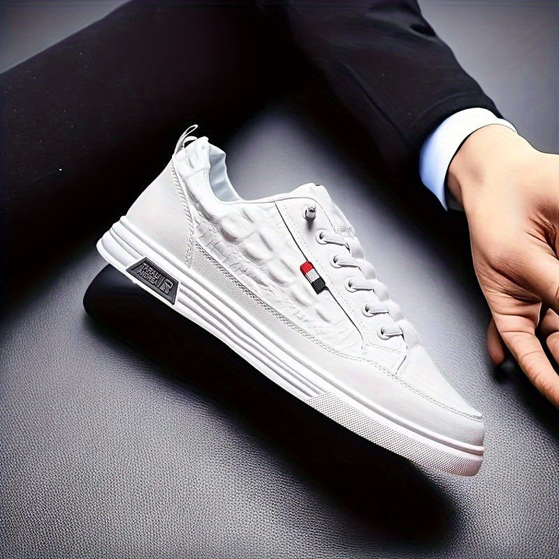 Men's Trendy Slip On Skate Shoes With Imitation Crocodile Skin Shaped Faux Upper, Non Slip Comfy Casual Shoes For Outdoor Street Walking Holiday Traveling - ayq