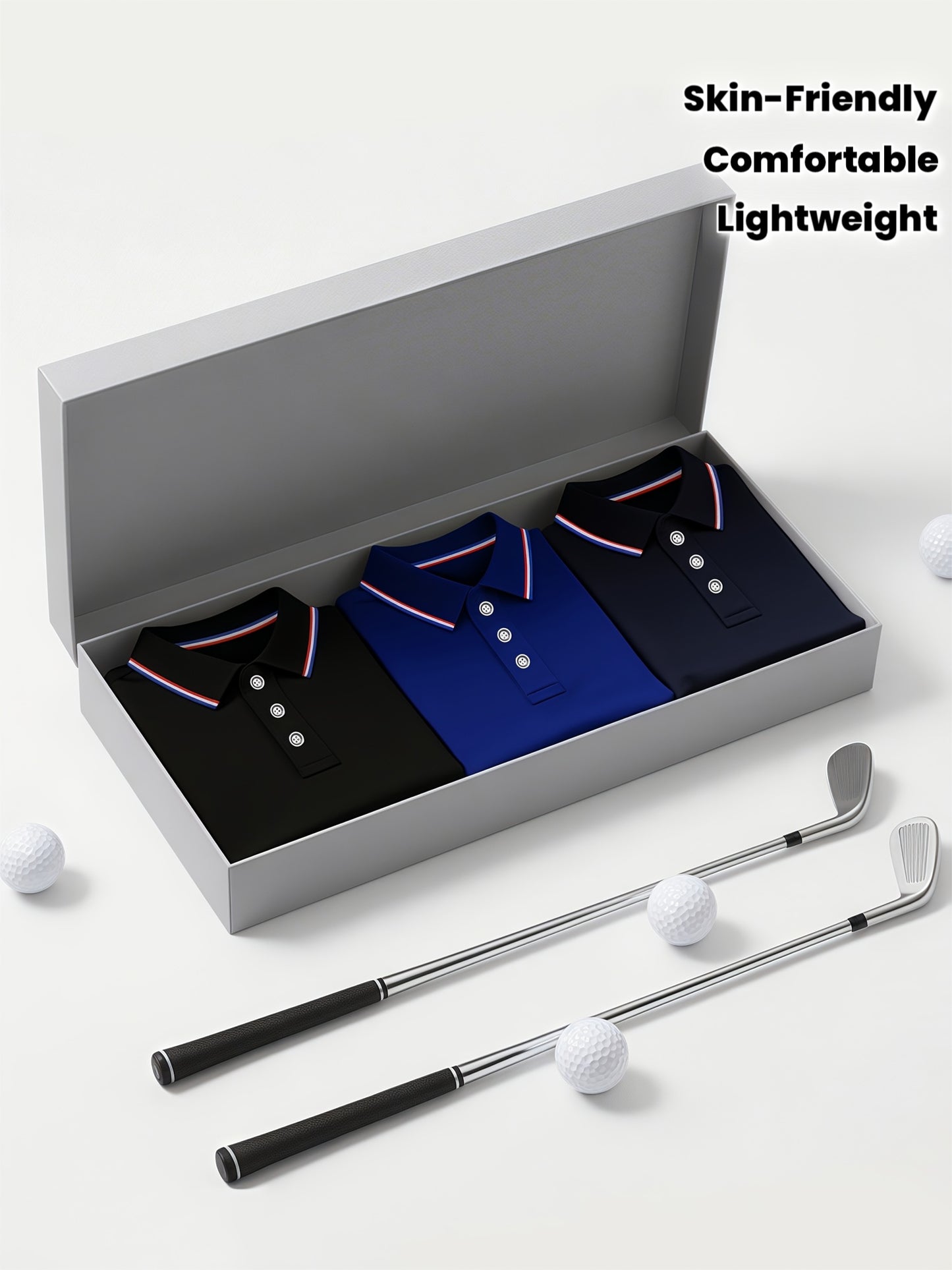 3pcs Men's Fashion Business Short-Sleeve Shirts, Collar Design, Simple and Elegant, Enhances Silhouette and Leg Length, Lightweight and Comfortable Knitted Polyester Fabric, Breathable and Skin-Friendly, Packaged in Bags (No - ayq