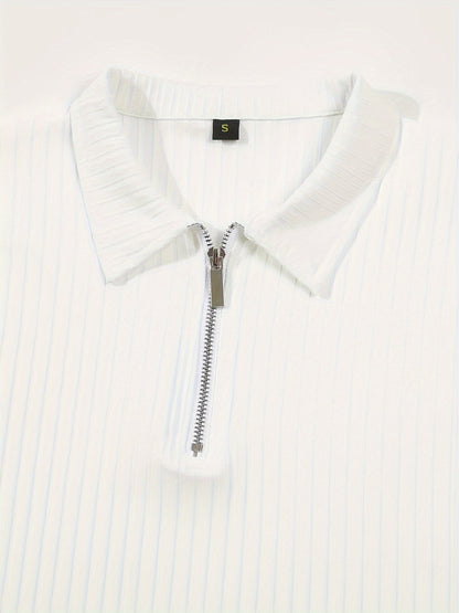 Men's Casual Sports Ribbed Long Sleeve Zipper Lapel Golf Shirt, Spring And Fall