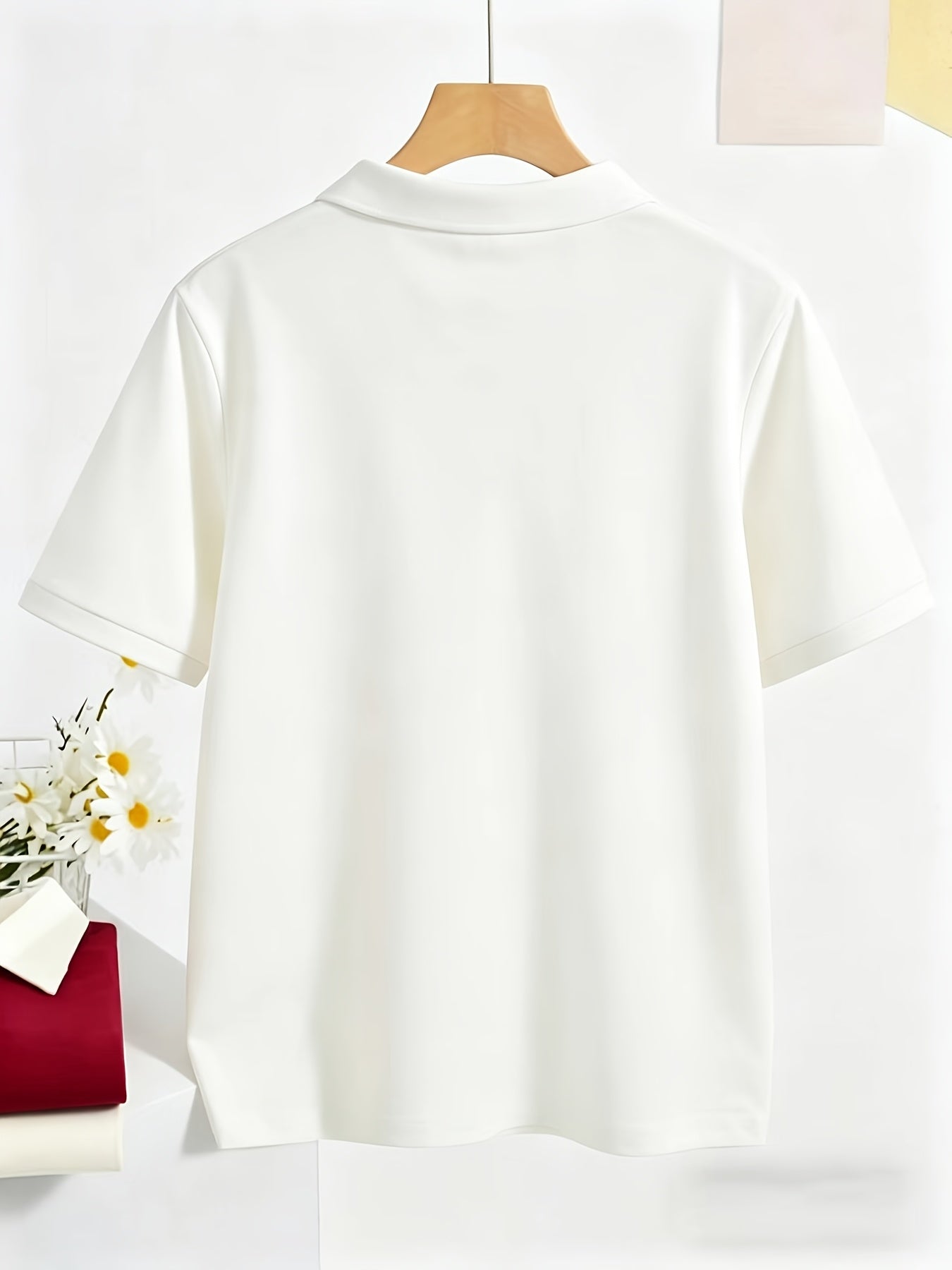 Women's Casual Polo Shirt in Solid Colors for Spring and Summer - ayq