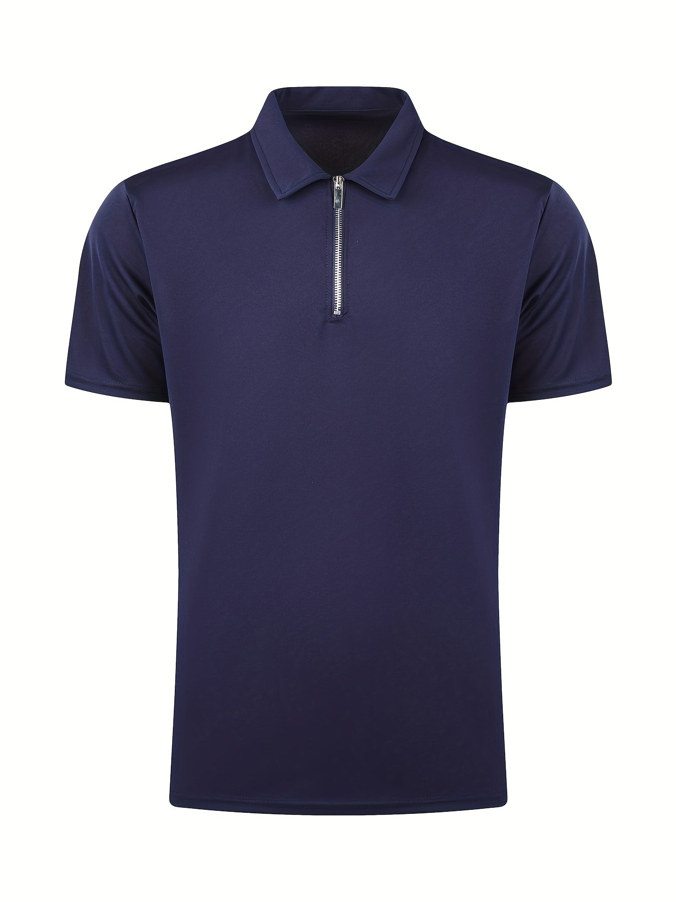 [Golf Apparel] Men's Classic White Shirt - Casual Summer Style with Short Sleeves, Zipper Collar, and Stretch Polyester Fabric - Perfect for Streetwear & Golf