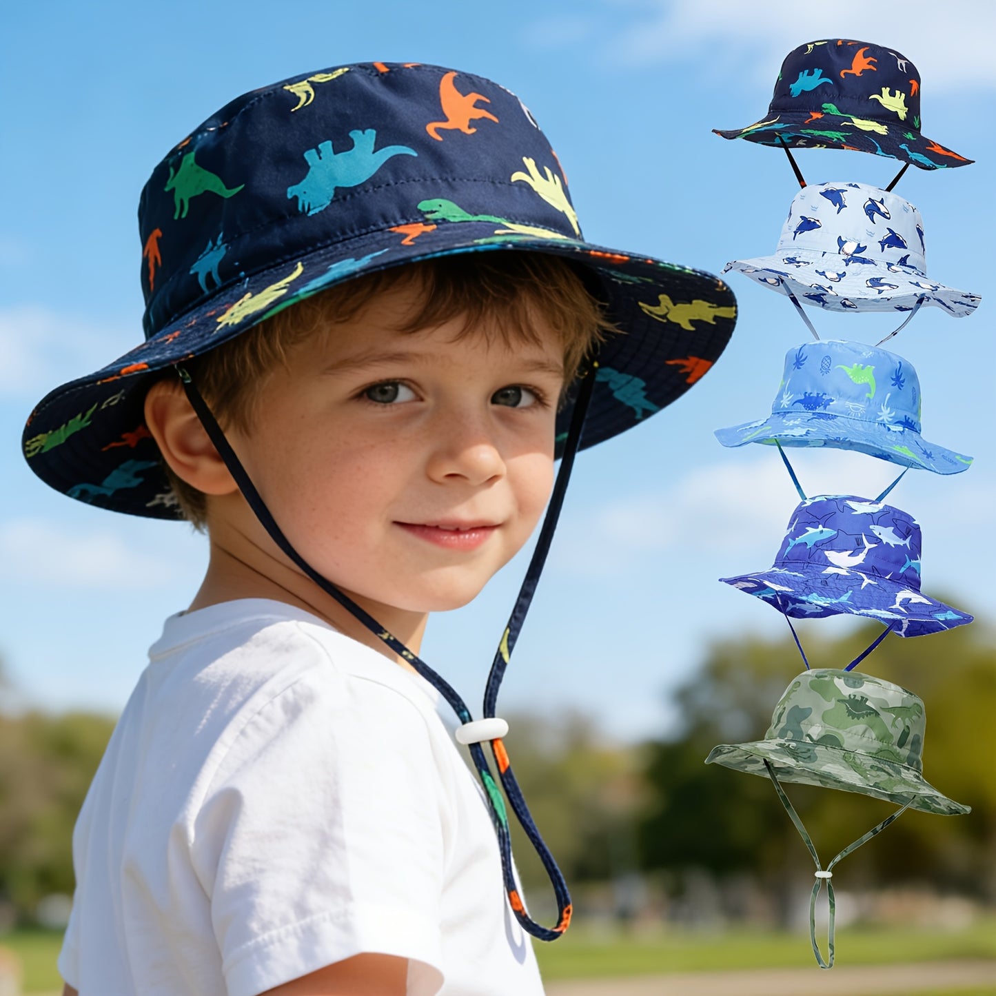 Kids' Adjustable Dinosaur Bucket Hat - Lightweight & Breathable