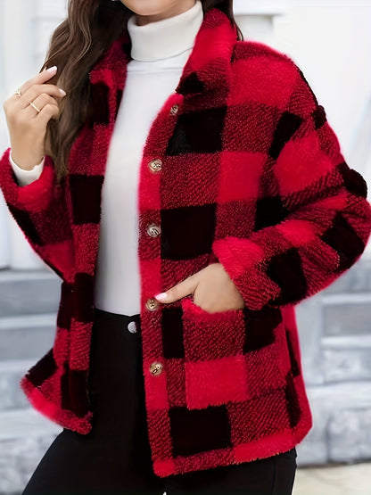 Women'S Plaid Jacket - Soft Brown/Black/Beige/White/Gray/ - Button-Front Closure, Structured Fit for Fall/Winter - Everyday & Formal Outfits - Cozy Outerwear for Women, Casual Wear, Classic Turndown Collar, Durable Fabric, Se