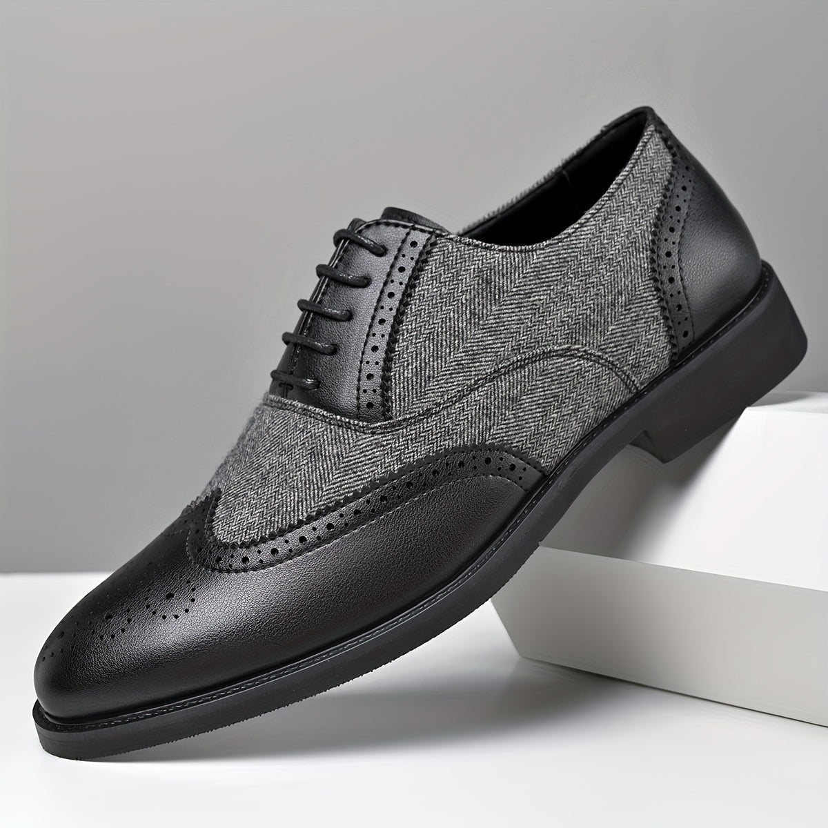 Men's Casual Business Brogue Shoes, Lace-Up Low-Top Loafers