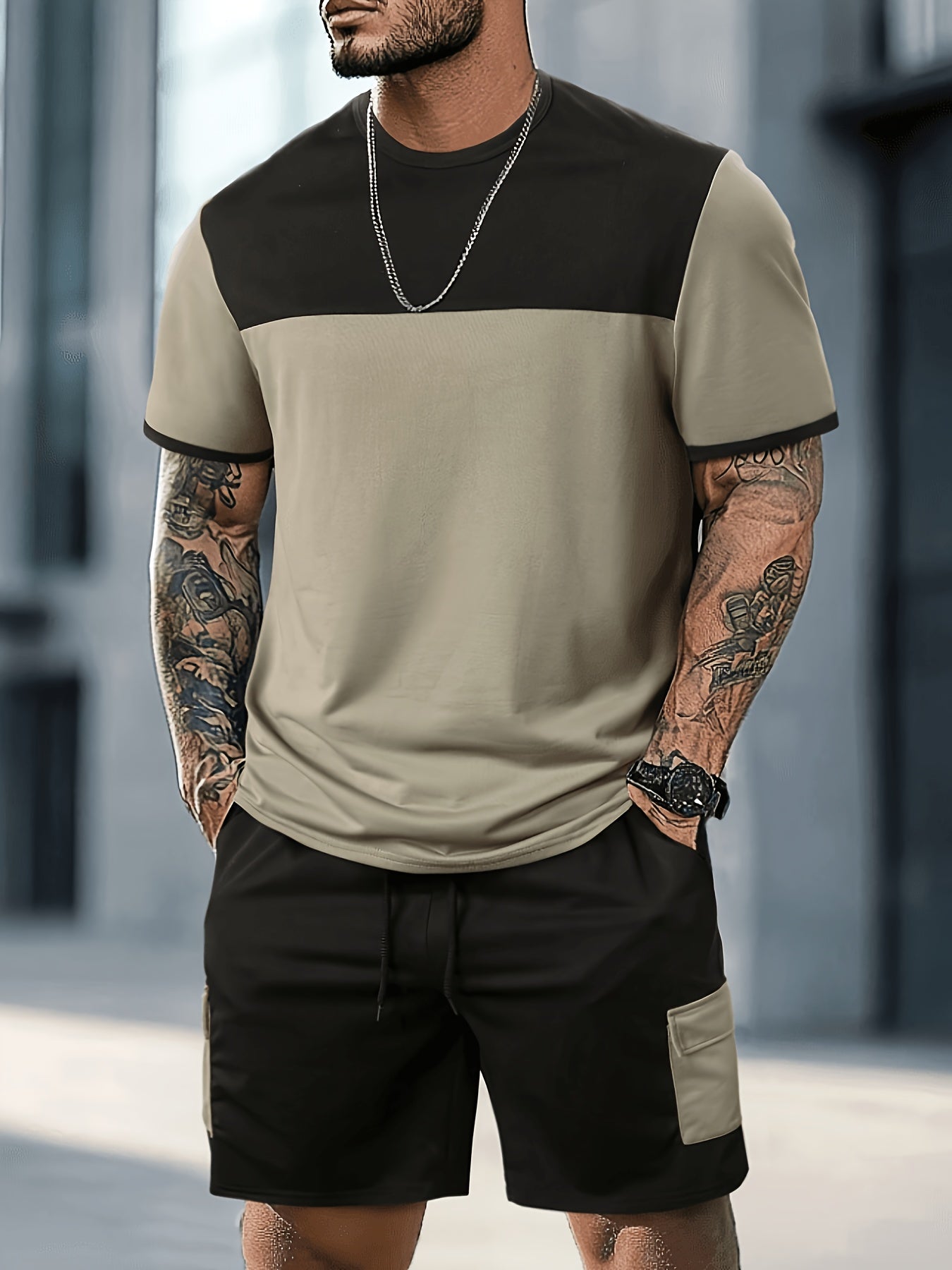 Men's Casual Summer Crew Neck T-Shirt & Drawstring Shorts Set