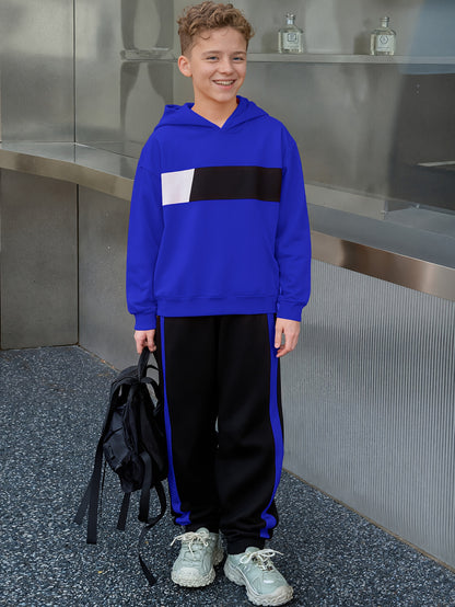 2 հատ տղաների ձմեռային գլխարկով մարզահագուստ և տաբատ - տաք սվիտեր համապատասխան երկար տաբատով, գունային բլոկներով վերնաշապիկ (հարմար է մեծ երեխաների և երեխաների համար) - լվացքի մեքենայով լվացվող 2 հատի հավաքածու, իդեալական է բացօթյա օգտագործման համար