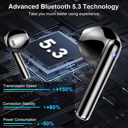 Wireless Earbuds, Bluetooth Headphones 5.3 Stereo Bass Ear Buds with ENC Noise Cancelling Mics, 40H Playtime Bluetooth Earbuds with LED Display, IP7 Waterproof in Ear Earphones for Android Ios, Black