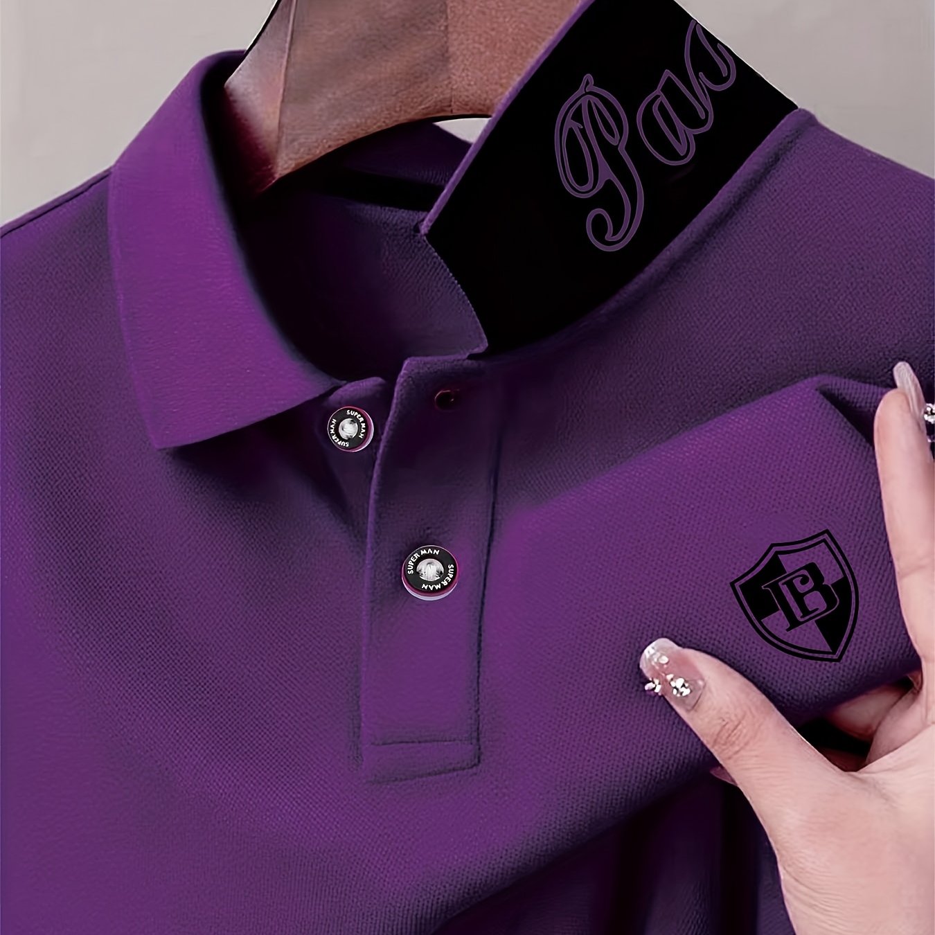 Men'S Fashion Short-Sleeve POLO Shirt | Contrast Rib-Knit Collar with 3D High-Frequency Print | Casual Style, Regular Fit, Summer Season - ayq