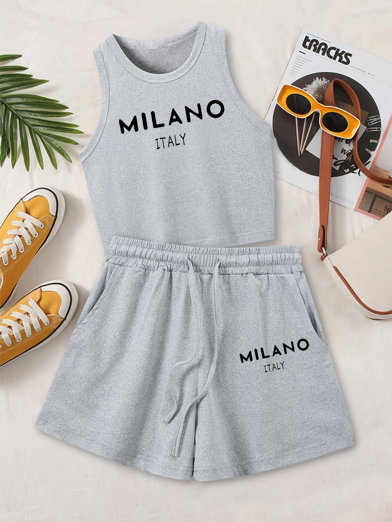 Casual Women's Two-Piece Vest and Shorts Set with Drawstring