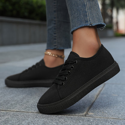 Women'S Lightweight Sneakers - Black and White Casual Lace-Up Skate Shoes with Round Toe, Comfortable EVA Sole, Breathable Fabric, Low Top Design for Casual Attire, Casual Skate Shoes|Round Toe Sneakers|Breathable Fabric Snea
