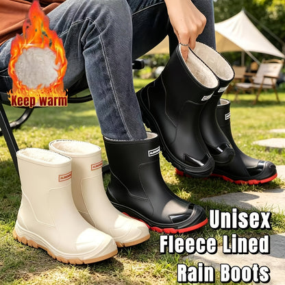 Unisex Fleece-Lined Rubber Rain Boots for Winter Outdoors