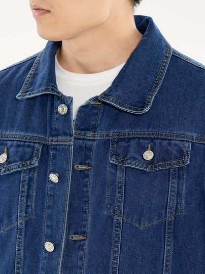 Spring And Autumn Trendy Men'S Denim Jacket for Teenagers, High-End Long-Sleeve Casual Coat with a Lapel.
