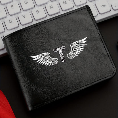 Wing Letter Print Faux Leather Wallet - Casual Fold Design with Credit Card Slots and Coin Purse, Perfect Valentine's Day Gift