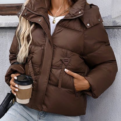 LY VAREY LIN կանացի ծանր, գլխարկով վերարկու՝ հաստ ձմեռային բաճկոն՝ կայծակաճարմանդով, ազատ չափսերով, շագանակագույն՝ չձգվող վերնազգեստ՝ ցուրտ եղանակի և առօրյա/պաշտոնական հագուստի համար