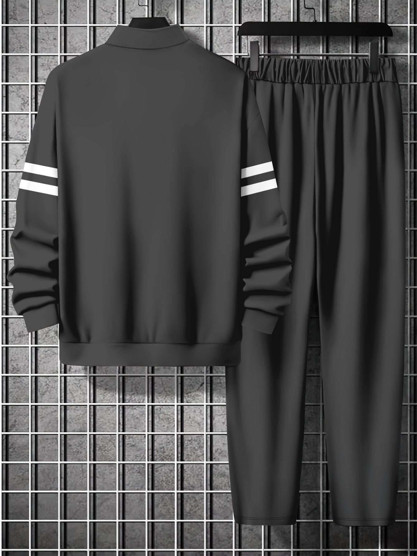 Men's 3D Printed Long Sleeve Sweatshirt and Pants with Zipper, Letter Print Loose Fit Casual Sportswear 2pcs Set for Spring and Autumn