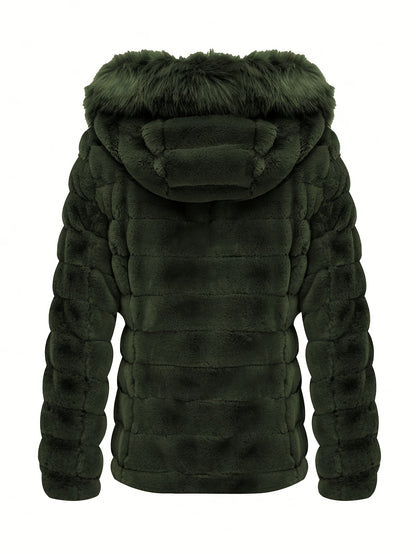 Women'S Heavyweight Winter Coat - Dual-Sided Reversible Jacket with Full-Zip Front, Hooded Collar, Two-Way Zipper Closure - Warm Outerwear for Cold Weather, Office, Travel - Elegant Brown Coat (Size & Wash Label in Pocket), L