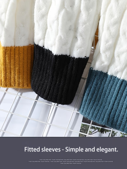 Տղամարդու երկրաչափական գունային բլոկներով տրիկոտաժե սվիտեր - Հանգիստ չափի, ուսերը իջեցրած երկար թևքերով սվիտեր՝ երիզված դետալներով, տաք ձմեռային առօրյա վերնաշապիկ աշնան և ձմռան համար, տրիկոտաժե սվիտեր, աշնանային զգեստապահարան, հարմարավետ հագուստ