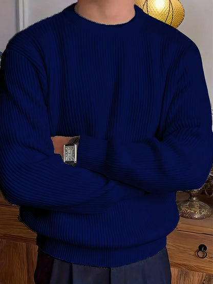 Տղամարդկանց պարզ, նորաձև միագույն երկար թևքով սվիտեր՝ հարմար աշնանային և ձմեռային սեզոնի համար, բազմակողմանի տրիկոտաժե վերնաշապիկ