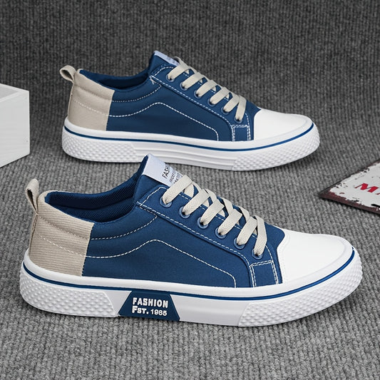 Men's Breathable Canvas Sneakers - Casual Low-Top Lace-Up Shoes with Non-Slip PVC Sole, All-Season Comfort