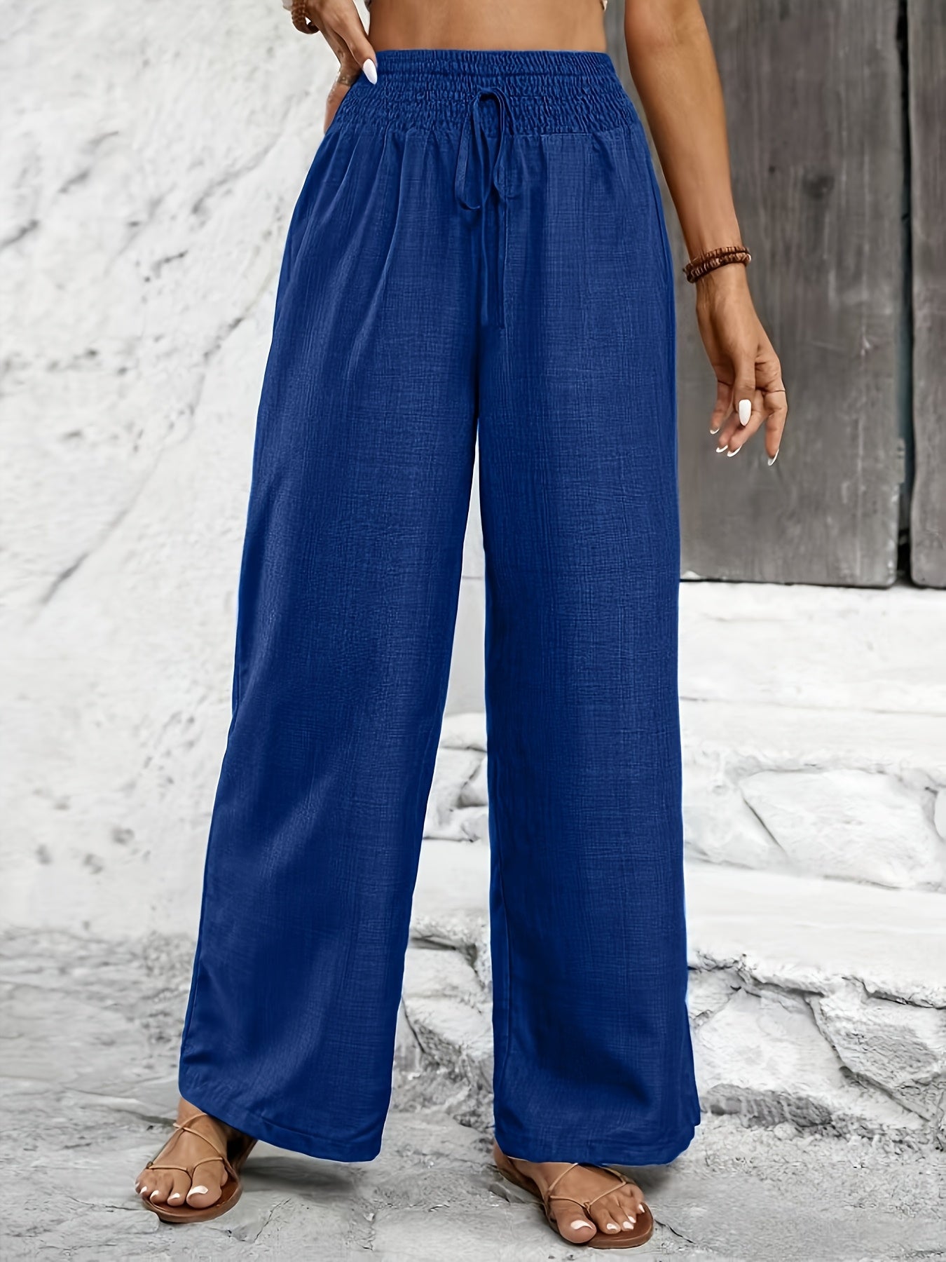 Elegant Solid Color Twisted Knot Straight-Leg Pants
