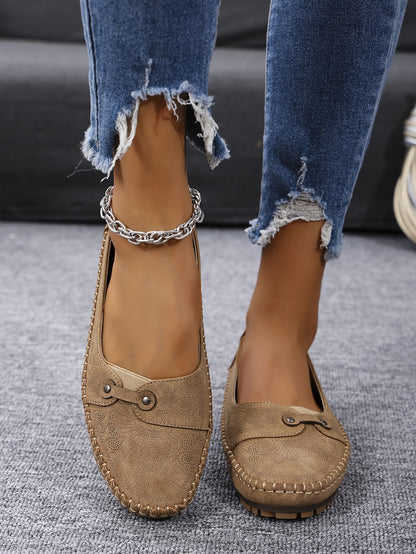 Large Size Trendy Retro Lightweight Metal Buckle Decorative Comfortable Soft Versatile Women's Flat Slip-On Shoes