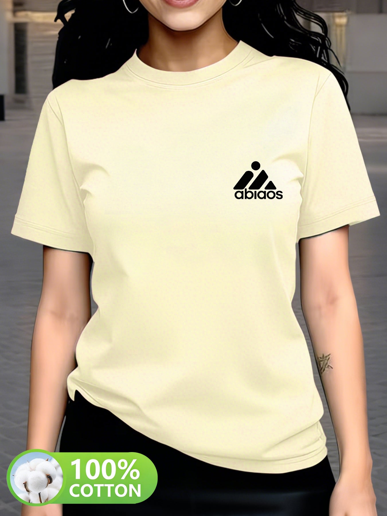 Women's Cotton Crew Neck T-Shirt with Geometric Print