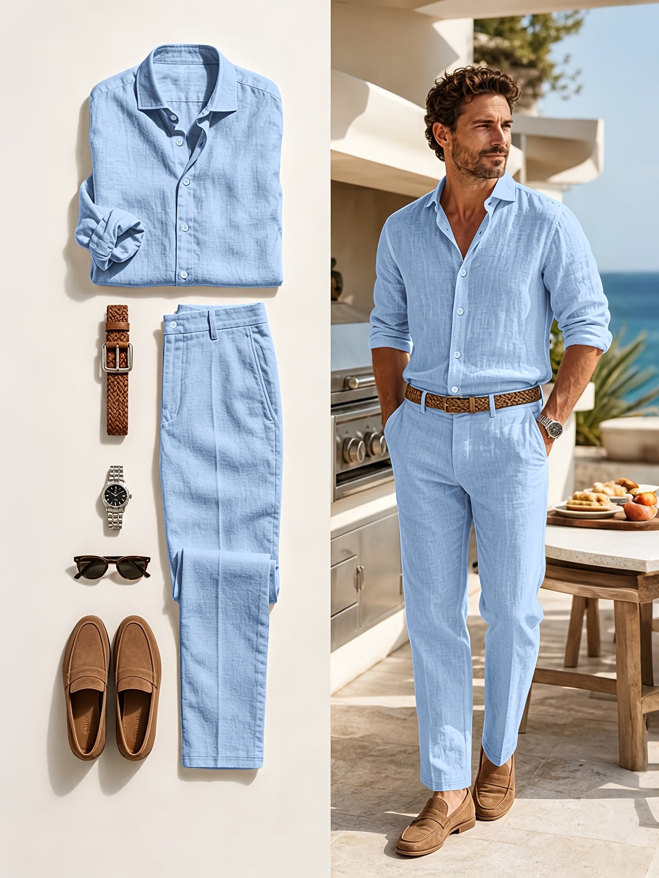 Men's Casual Linen Suit Set for Spring and Autumn