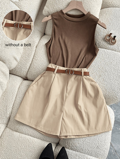 Women's Summer Business Casual 2-Piece Set with Wide-Leg Shorts