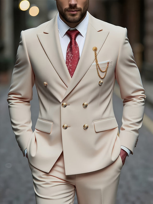 Men's Slim Fit 2-Piece Polyester Suit with Notched Lapel - ayq