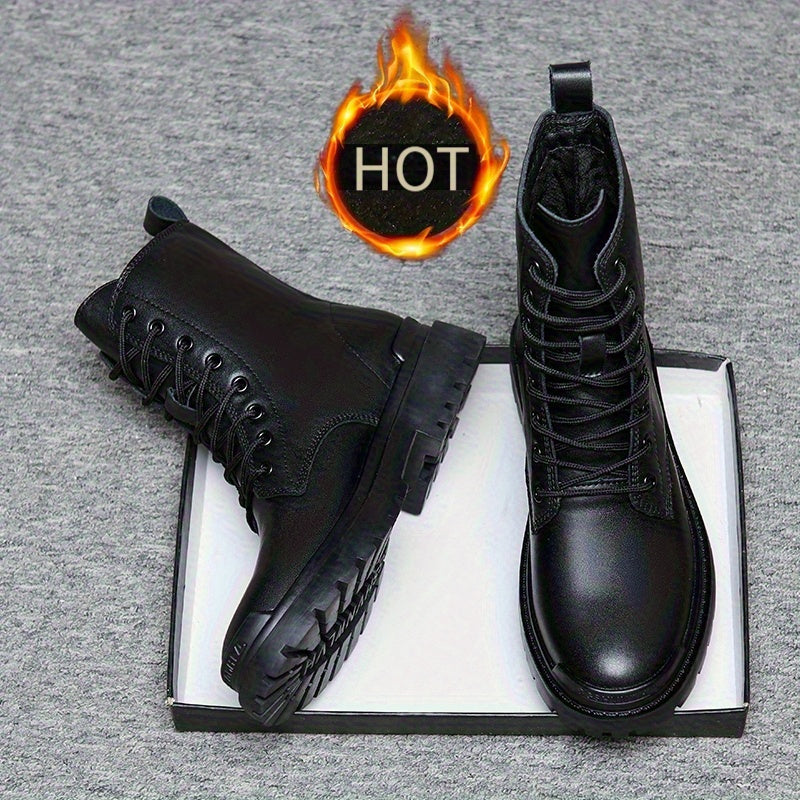 High-End Fashionable Outdoor Casual Men'S Boots for Autumn And Winter, Classic Black Versatile Men'S Boots with Fleece, Genuine Leather Work Shoes for Men.