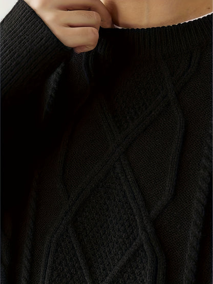 Men'S Knitted Acrylic Pullover Sweater with a Round Neck And Long Sleeves, Made from Knitted Fabric, Featuring a Casual Regular Fit Suitable for Weekends - Fall/Winter Collection