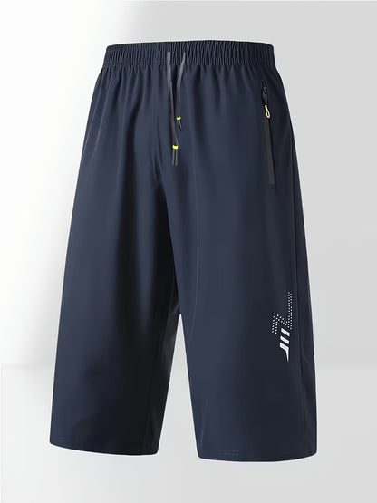 Men's Casual Capri Pants with Reflective Print, Breathable Summer Wear