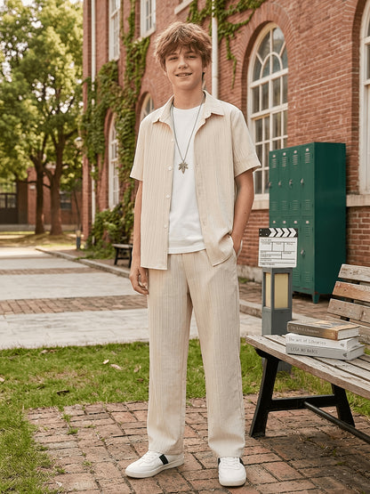 Boys' Preppy Long Pants Set for Spring Summer Fall - ayq