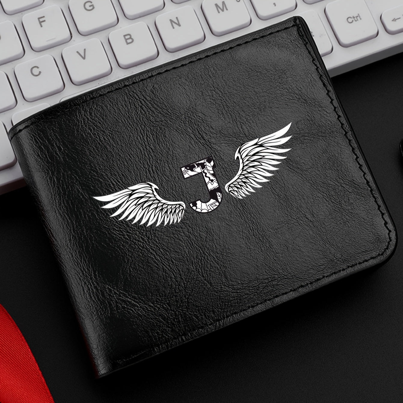 Wing Letter Print Faux Leather Wallet - Casual Fold Design with Credit Card Slots and Coin Purse, Perfect Valentine's Day Gift