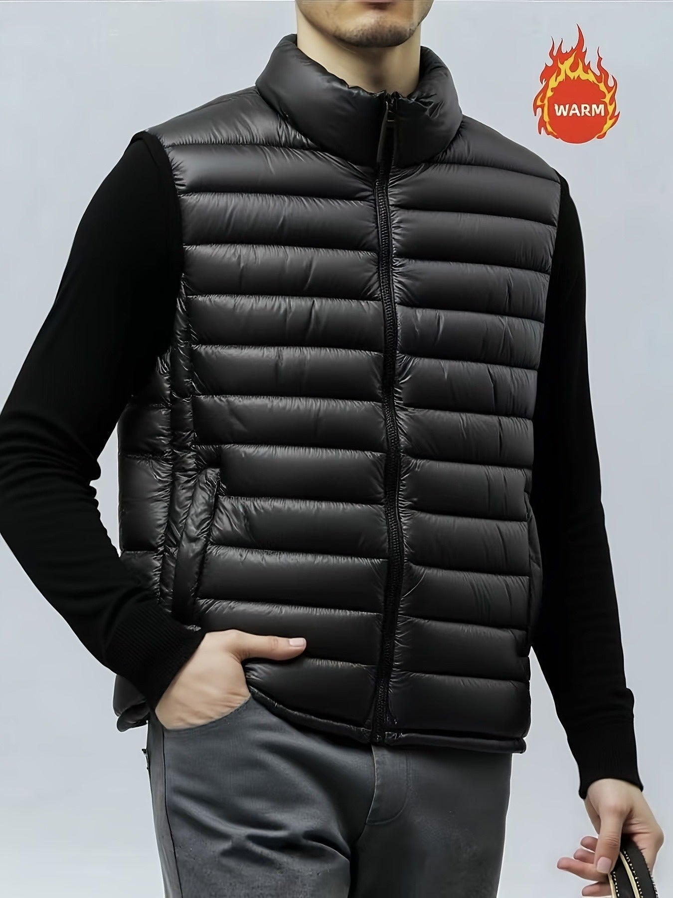 Fall/Winter Men'S Lightweight Jacket/Collar Vest- Fiber Vest, Side Pocket Jacket, Men'S Coat, Active Lifestyle Vest, Spring College Wear, Autumn Winter Spring Coat, Mature Look - ayq