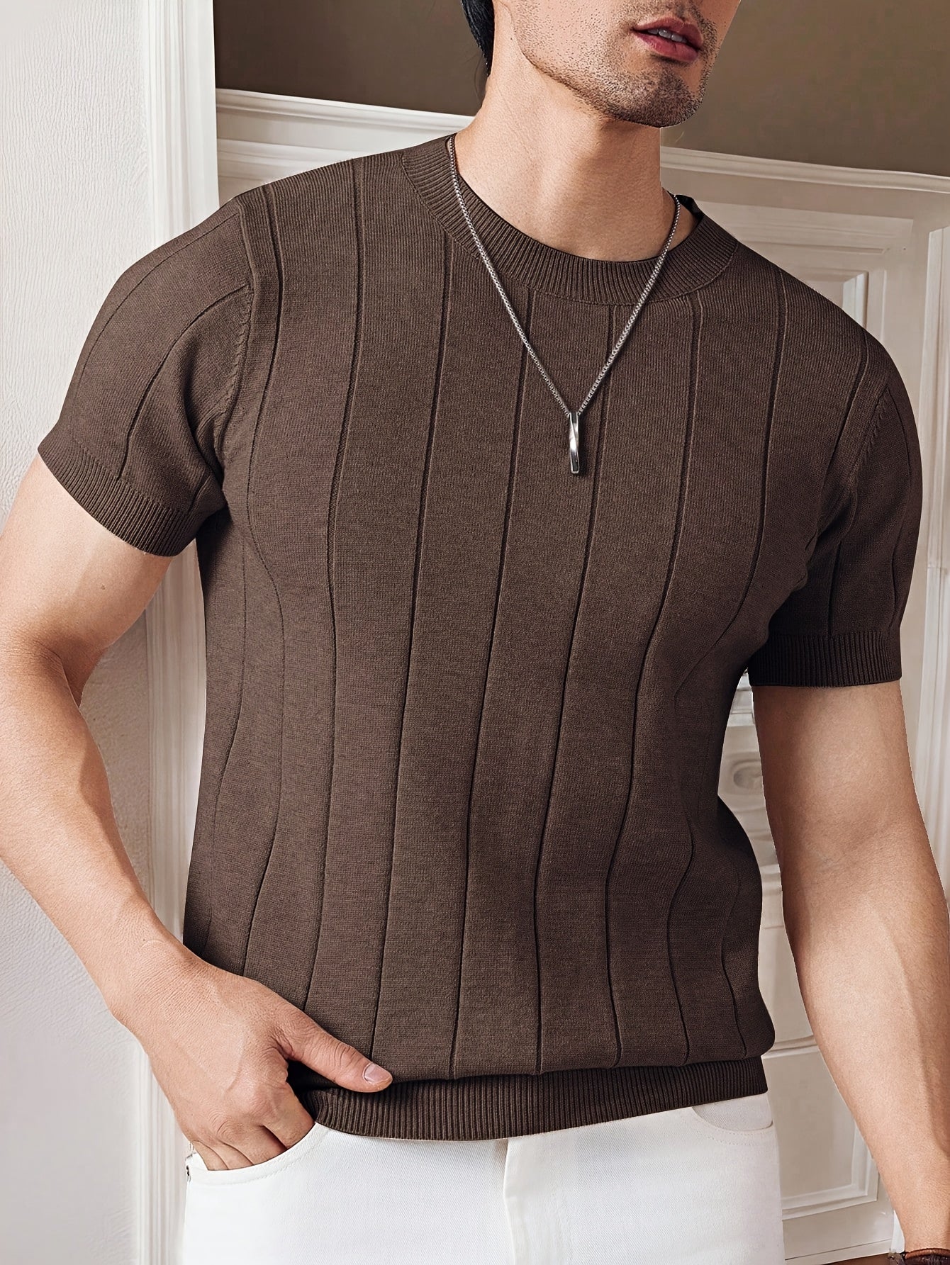 Men's Summer Viscose Knit Short-Sleeve Crew Neck T-Shirt