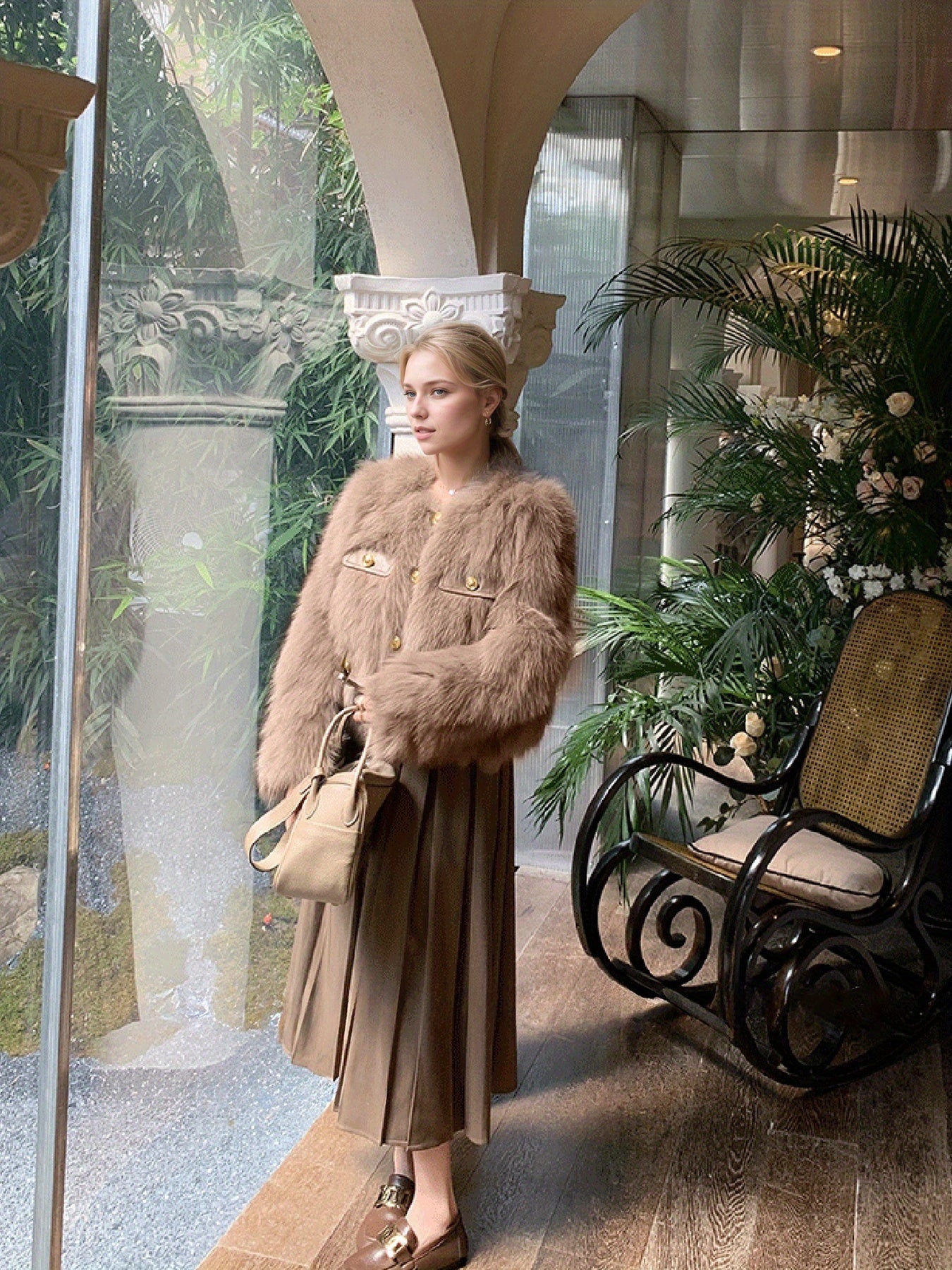 Women'S Elegant Faux Fur Coat - Chic Long Sleeve, Button-Up Front, Loose Fit, Solid Color, Perfect for Fall/Winter Casual Outings, Stylish Outerwear | Chic Long Sleeve | Sleek Design, Fur Coat For Women Winter, Fur Coat Women