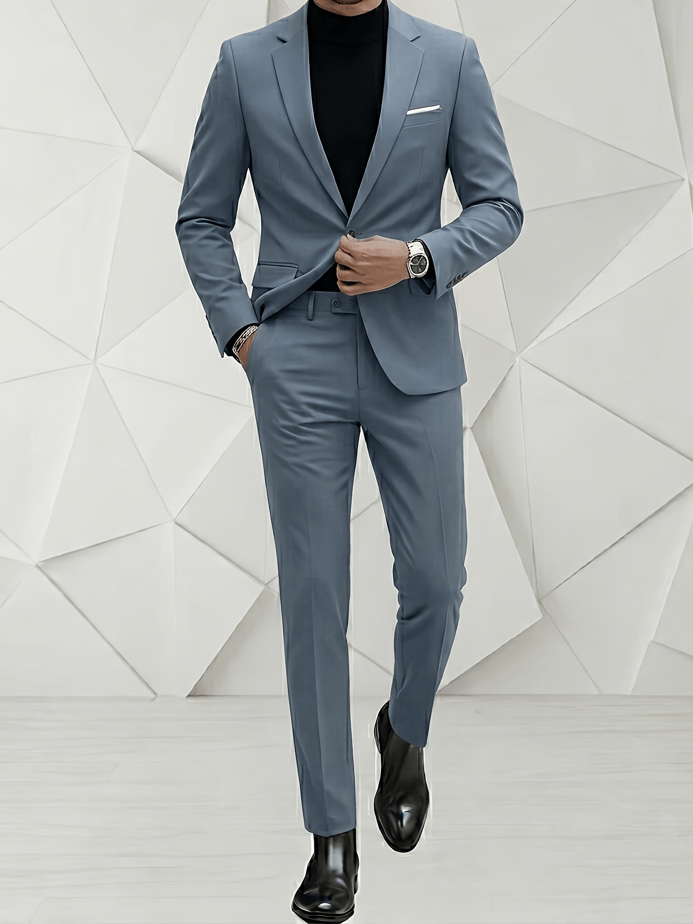 Men's Classic Two-Piece Polyester Suit Set for Formal Wear